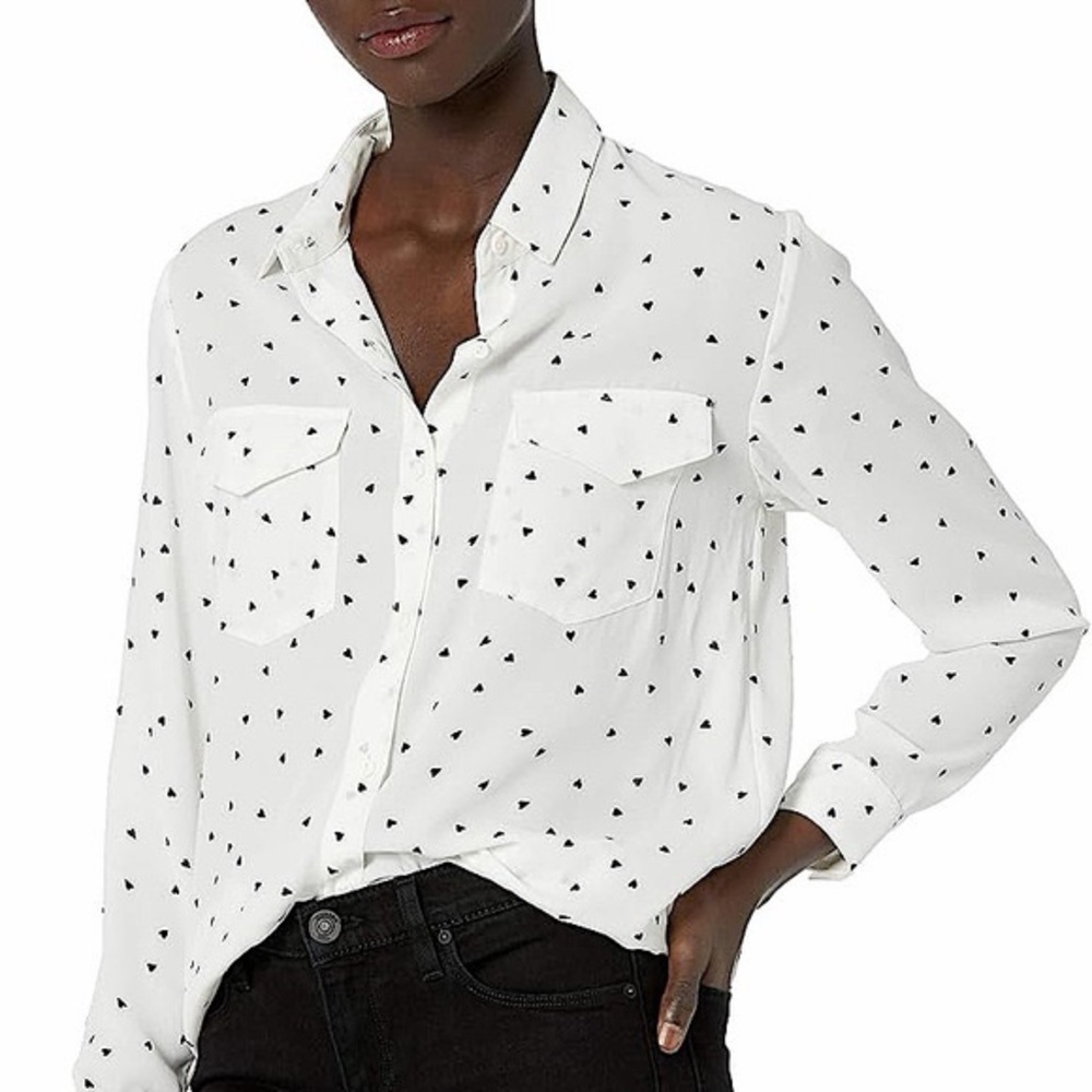 The Kooples Ivory Button Down Shirt with Black Accents